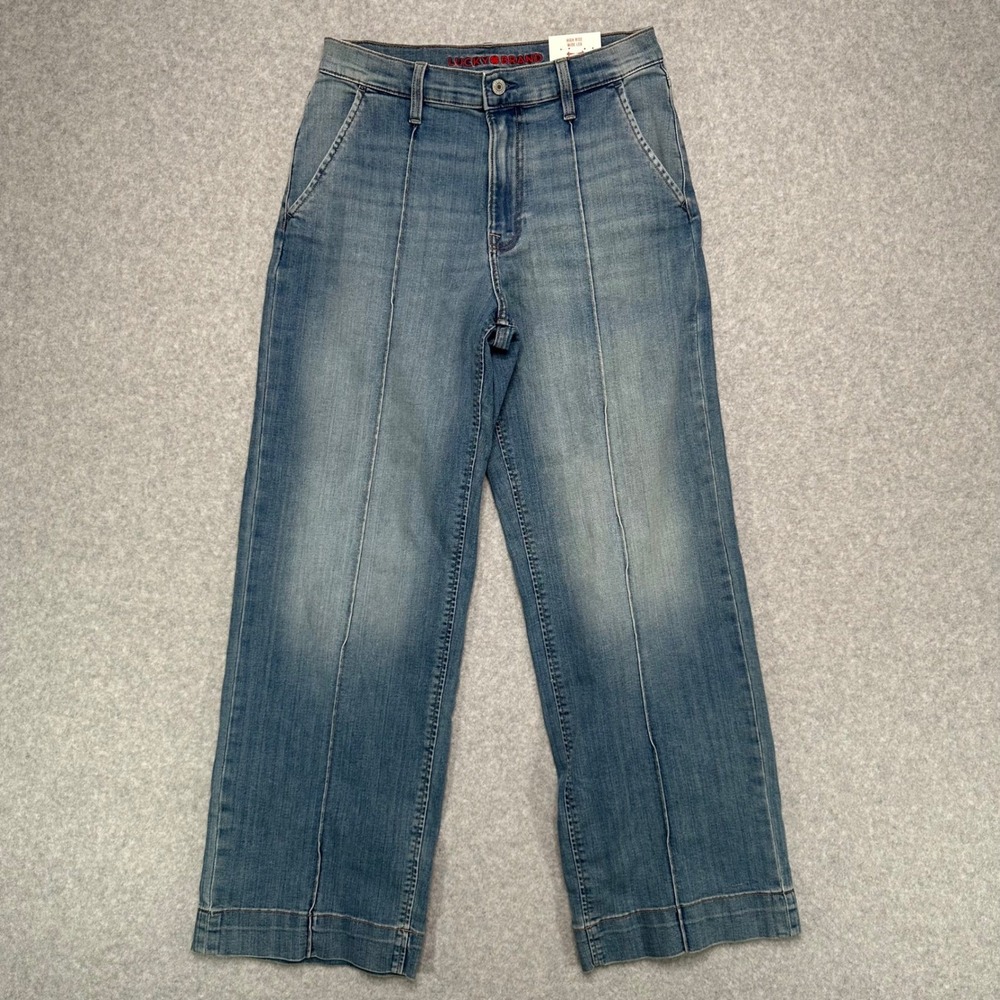 Lucky Brand Womens High Rise Wide Leg Jeans Medium Wash Blue Seam Detail 6/28R